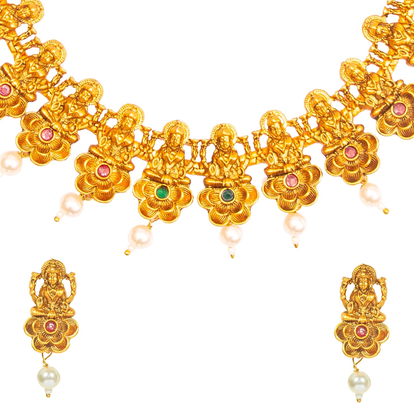 Shining Jewel Handcrafted Antique Gold Temple Jewellery Lakshmi Coin Bridal Dulhan Necklace Jewellery Set For Women (SJ_2924)