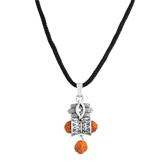 Shining Jewel Traditional Indian Designer Long Rudraksha Necklace with Lord Shiva Shivling, Trishul and Damru for Men (SJ_2934)