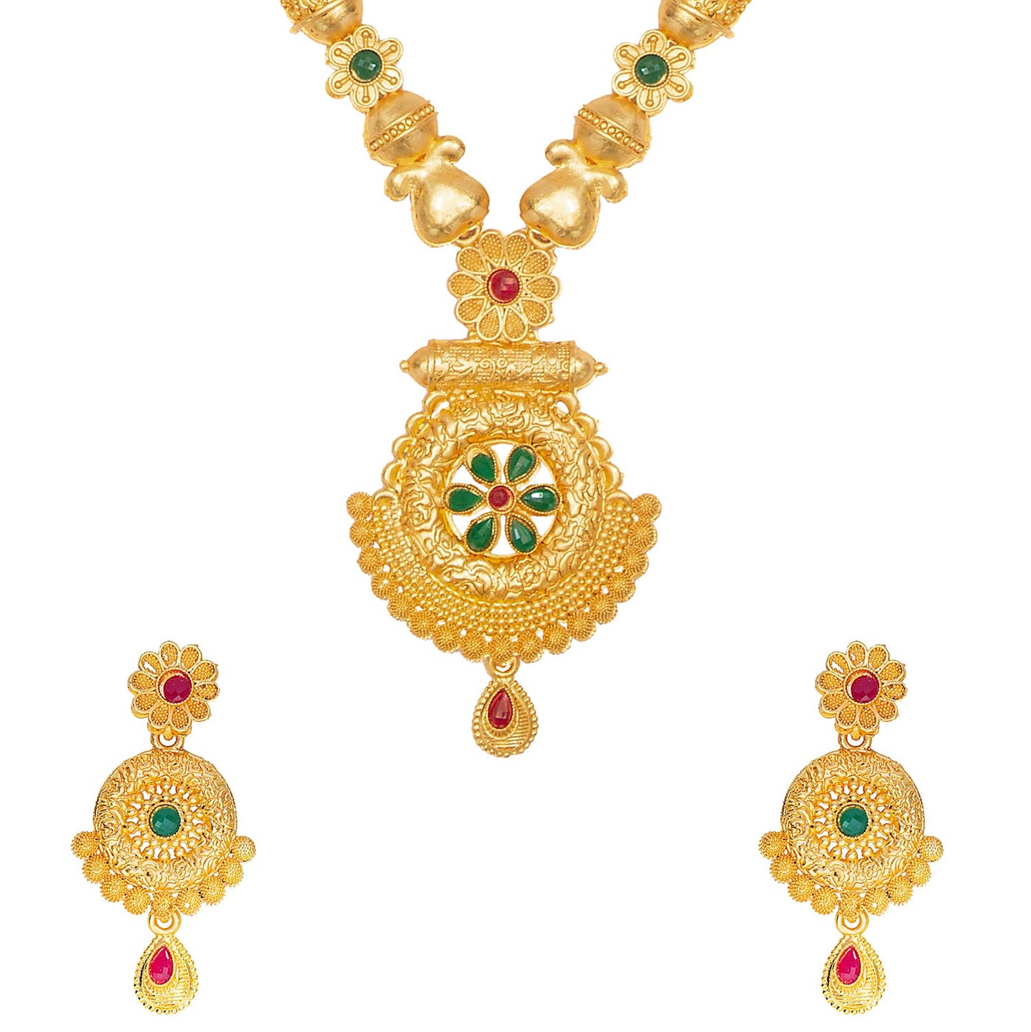 Shining Jewel Traditional Gold Plated Designer Stylish Traditional Long Bridal Jewellery Necklace Set for Women (SJ_2951)