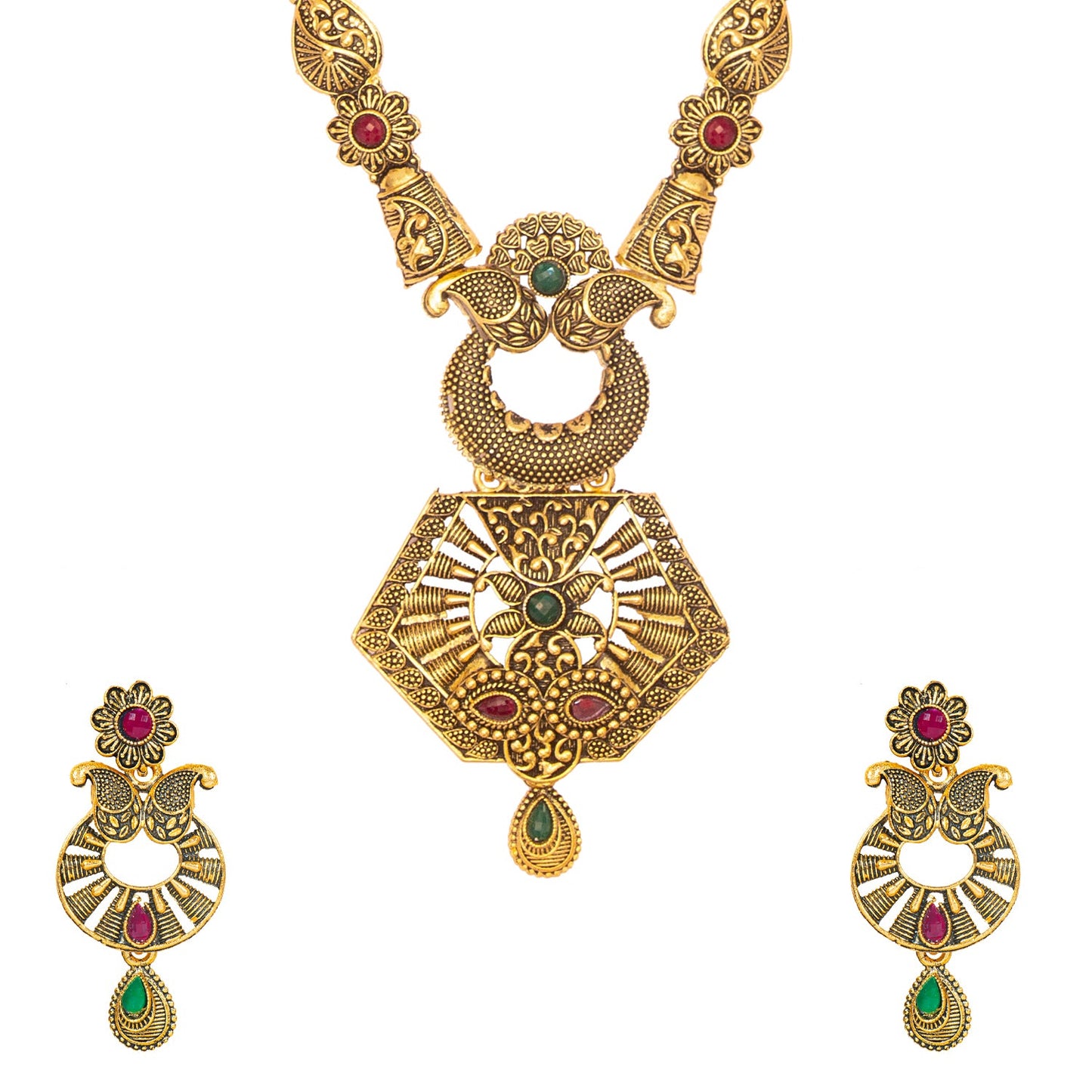 Shining Jewel Traditional Antique Gold Plated Designer Stylish Traditional Long Bridal Jewellery Necklace Set for Women (SJ_2953)