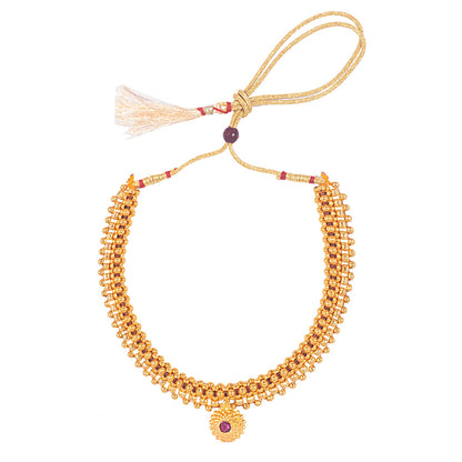 Shining Jewel Gold Plated Handcrafted Traditional Folk Thushi Necklace For Women (SJ_2955)