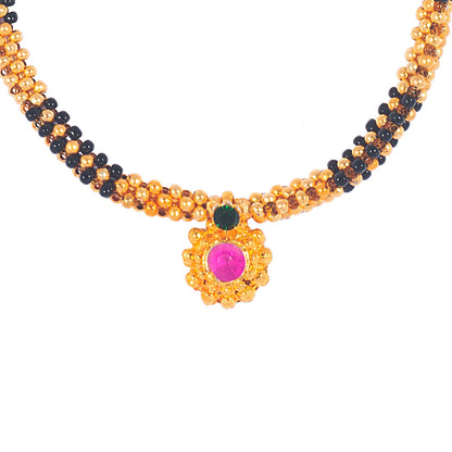 Shining Jewel Gold Plated Handcrafted Traditional Folk Mangalsutra Thushi Necklace For Women (SJ_2956)