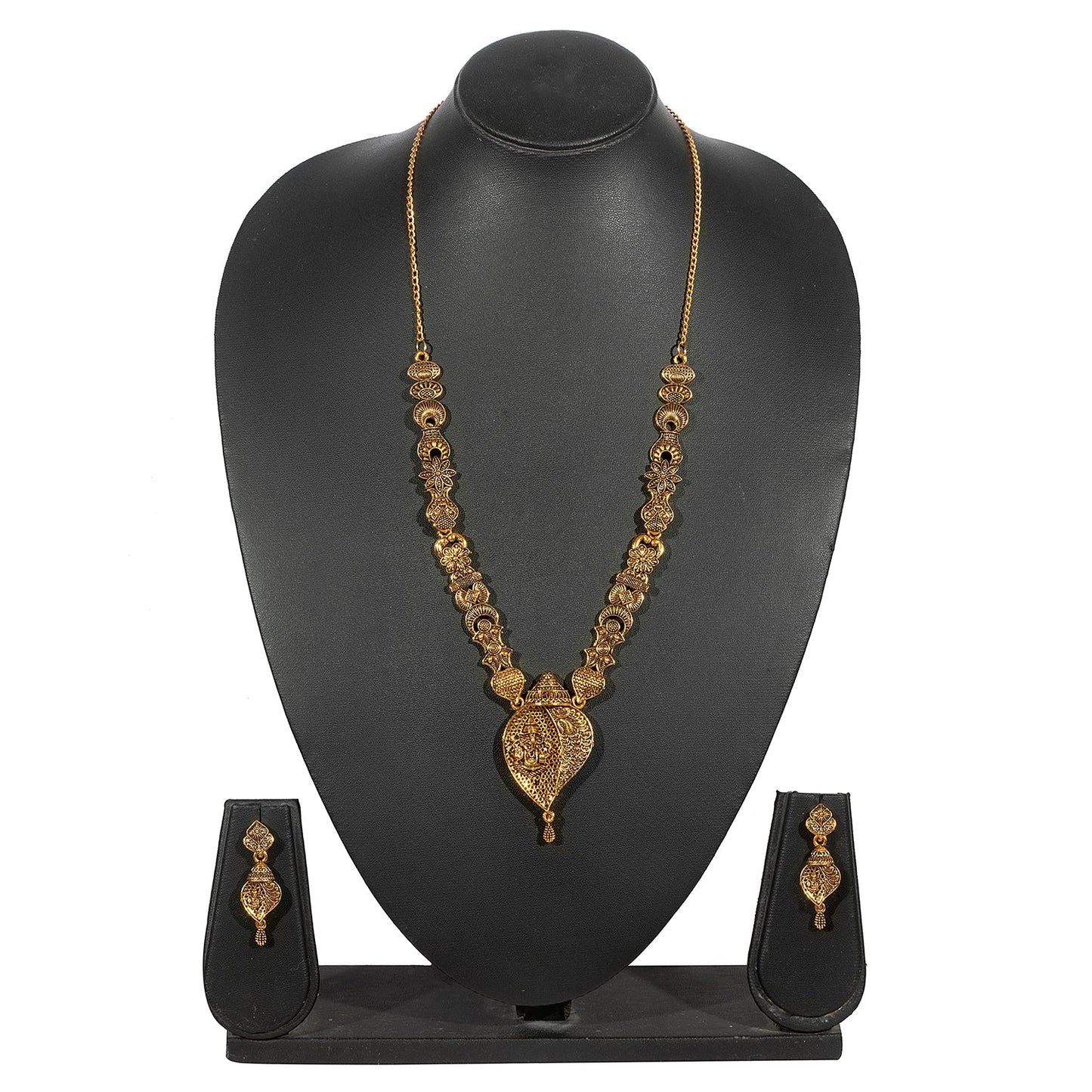 Shining Jewel Traditional Antique Gold Plated Lord Ganesha Temple Jewellery Designer Stylish Traditional Long Bridal Jewellery Necklace Set for Women (SJ_2959)