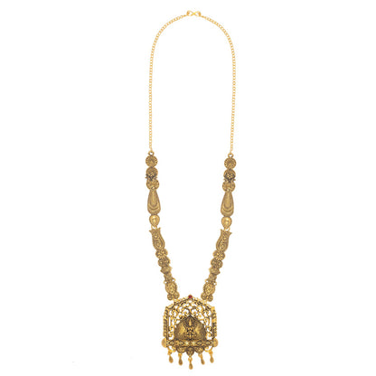 Shining Jewel Traditional Antique Gold Plated Godess Lakshmi Temple Jewellery Designer Stylish Traditional Long Bridal Jewellery Necklace Set for Women (SJ_2960)