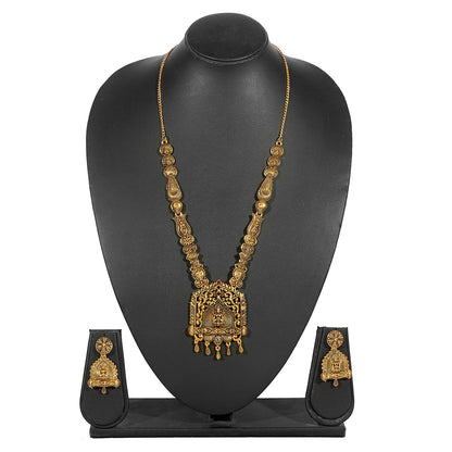 Shining Jewel Traditional Antique Gold Plated Godess Lakshmi Temple Jewellery Designer Stylish Traditional Long Bridal Jewellery Necklace Set for Women (SJ_2960)