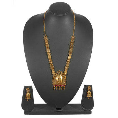 Shining Jewel Traditional Antique Gold Plated Lord Krishna Temple Jewellery Designer Stylish Traditional Long Bridal Jewellery Necklace Set for Women (SJ_2962)