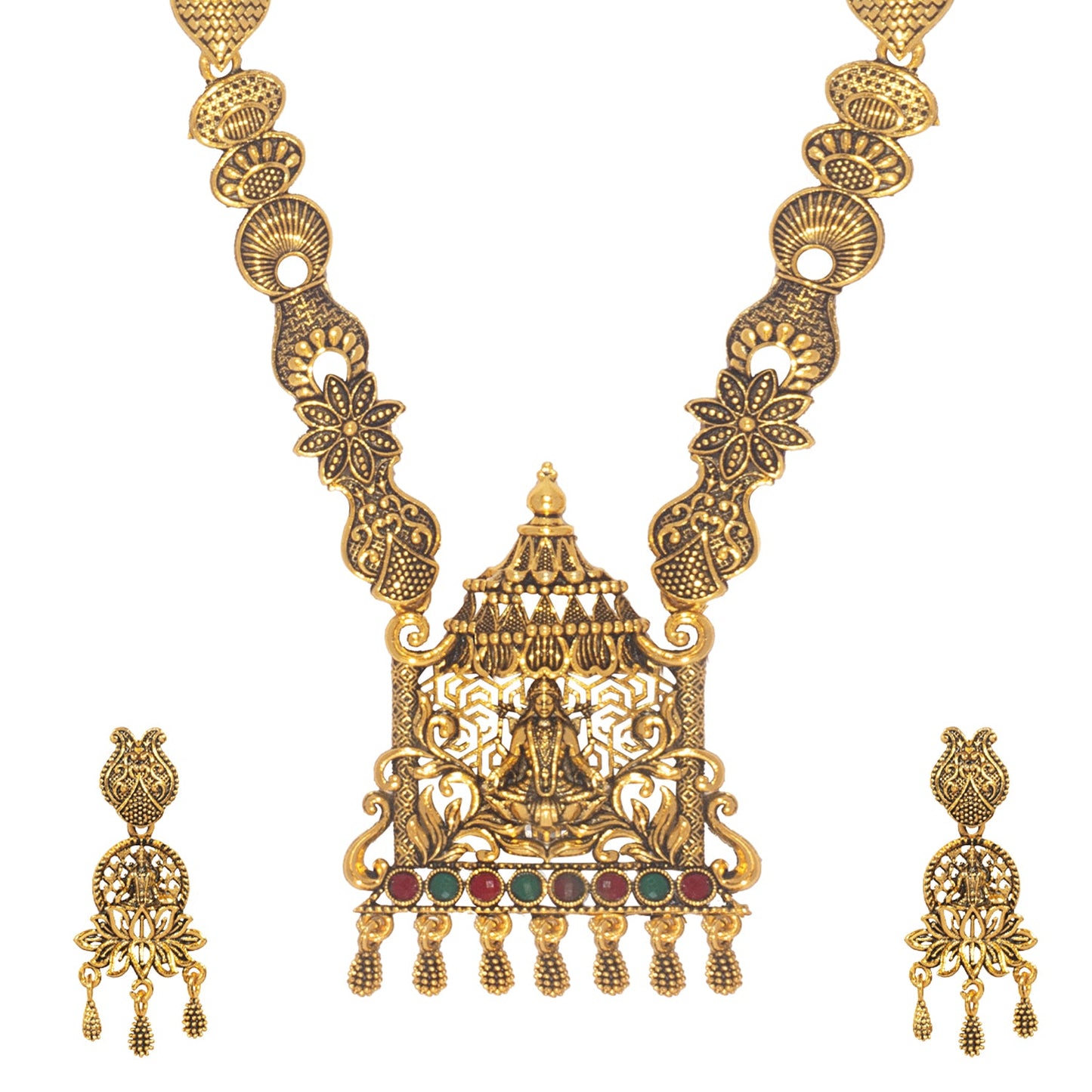 Shining Jewel Traditional Antique Gold Plated Godess Lakshmi Temple Jewellery Designer Stylish Traditional Long Bridal Jewellery Necklace Set for Women (SJ_2963)