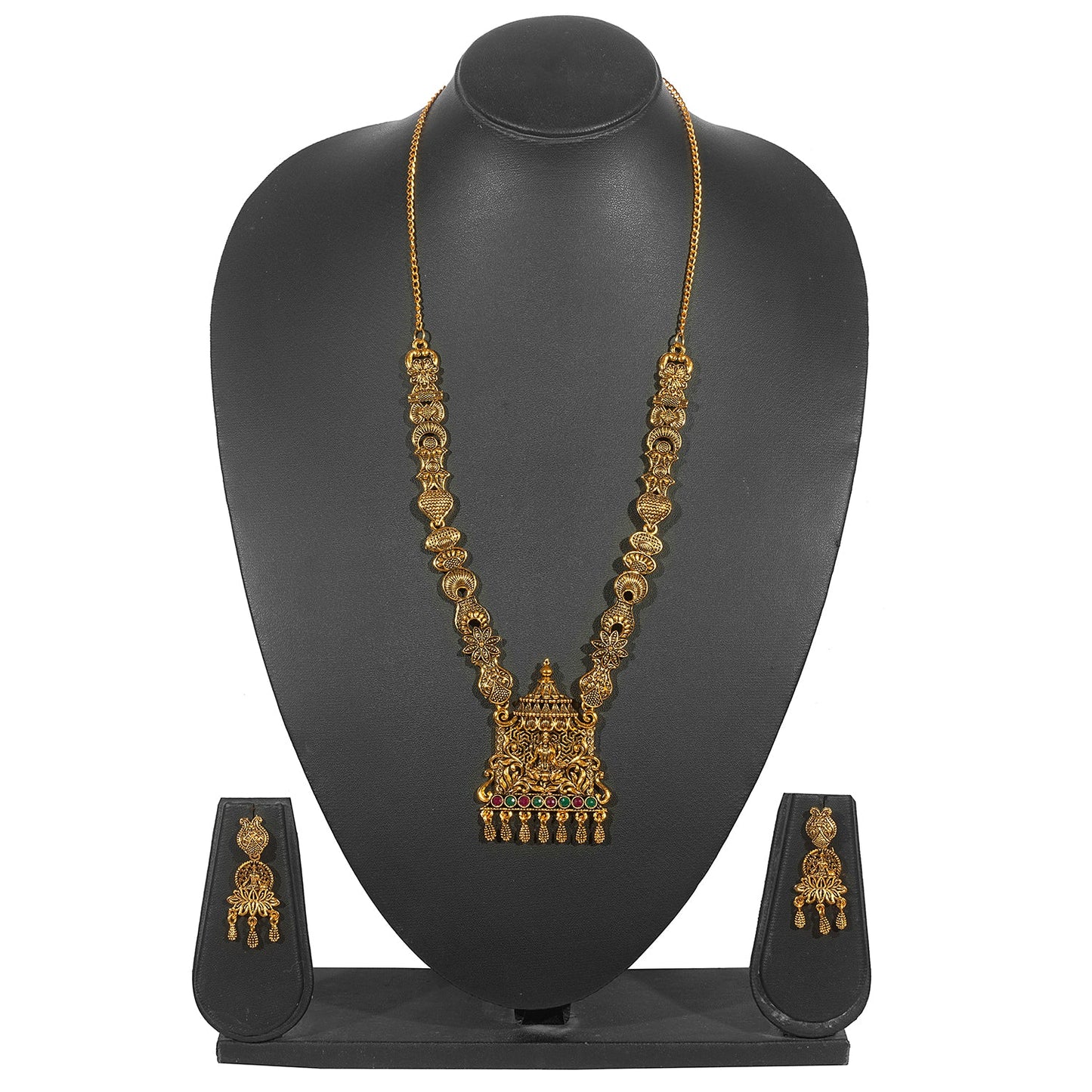 Shining Jewel Traditional Antique Gold Plated Godess Lakshmi Temple Jewellery Designer Stylish Traditional Long Bridal Jewellery Necklace Set for Women (SJ_2963)