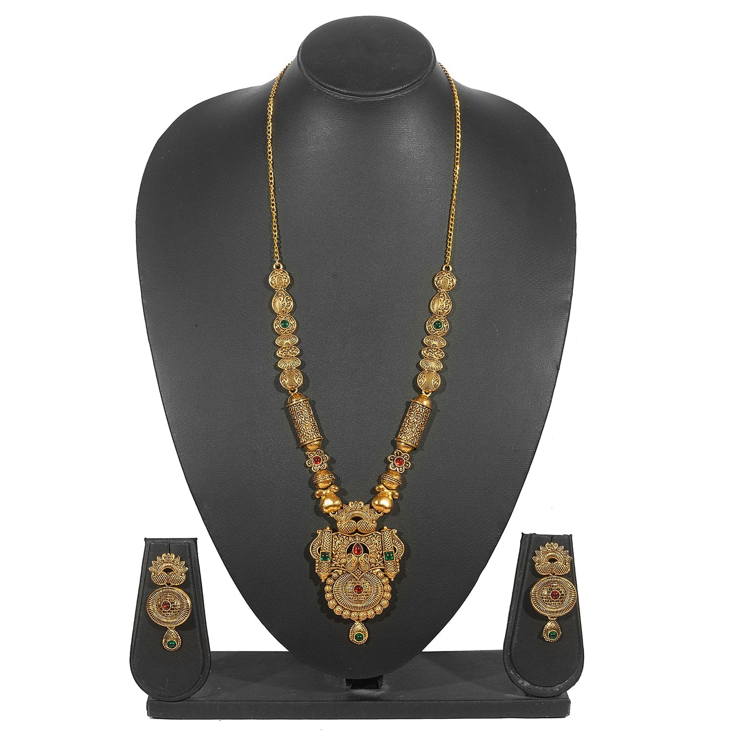 Shining Jewel Traditional Antique Gold Plated Temple Jewellery Designer Stylish Traditional Long Bridal Jewellery Necklace Set for Women (SJ_2964)