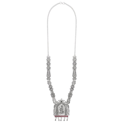 Shining Jewel Traditional Antique Silver Plated Lord Krishna Temple Jewellery Designer Stylish Traditional Long Bridal Jewellery Necklace Set for Women (SJ_2966)