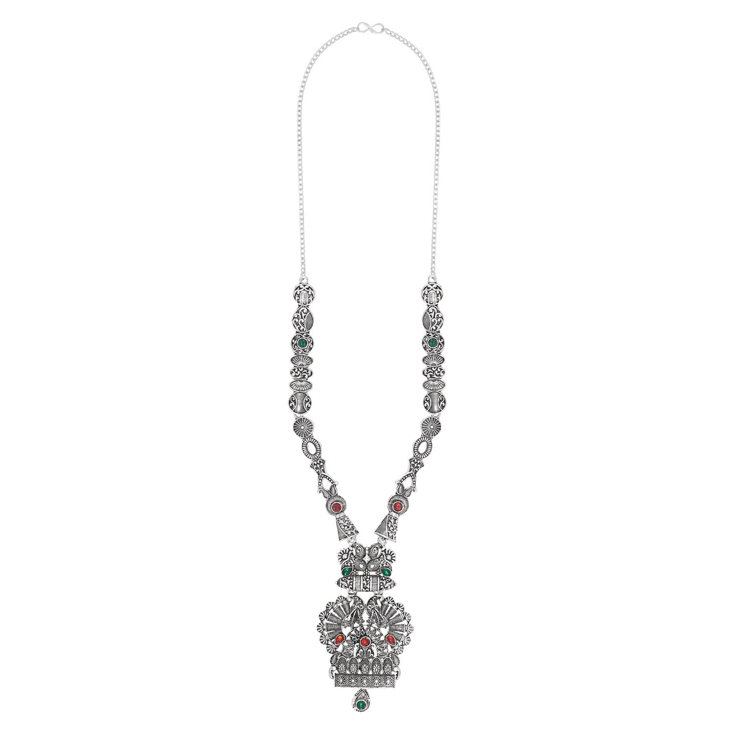 Shining Jewel Traditional Antique Silver Plated Temple Jewellery Designer Stylish Traditional Long Bridal Jewellery Necklace Set for Women (SJ_2967)