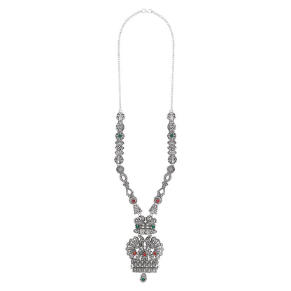 Shining Jewel Traditional Antique Silver Plated Temple Jewellery Designer Stylish Traditional Long Bridal Jewellery Necklace Set for Women (SJ_2967)