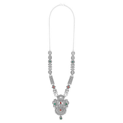 Shining Jewel Traditional Antique Silver Plated Temple Jewellery Designer Stylish Traditional Long Bridal Jewellery Necklace Set for Women (SJ_2969)