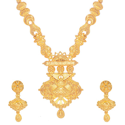 Shining Jewel Traditional Gold Plated Temple Jewellery Designer Stylish Traditional Long Bridal Jewellery Necklace Set for Women (SJ_2970)