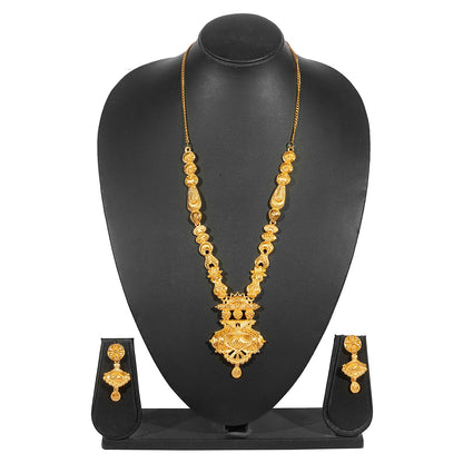 Shining Jewel Traditional Gold Plated Temple Jewellery Designer Stylish Traditional Long Bridal Jewellery Necklace Set for Women (SJ_2970)