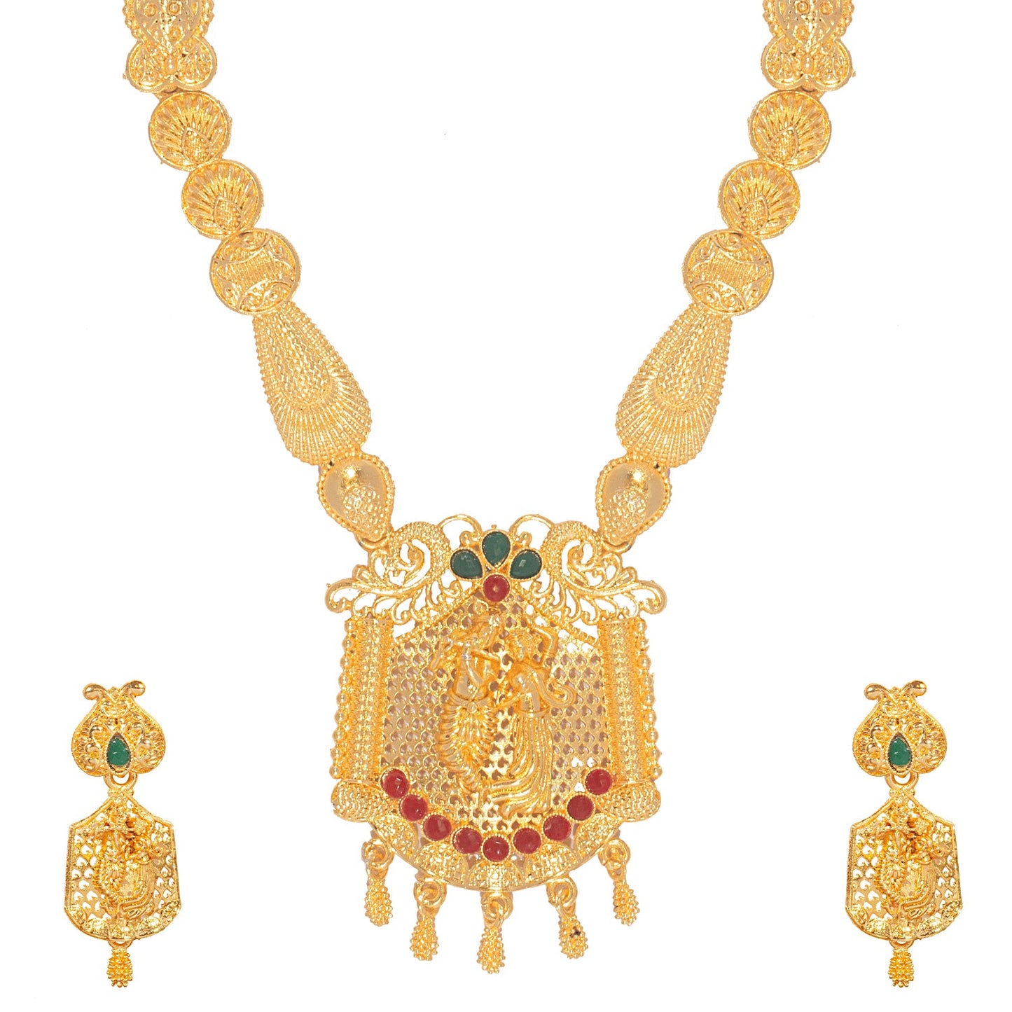 Shining Jewel Traditional Gold Plated Lord Krishna Temple Jewellery Designer Stylish Traditional Long Bridal Jewellery Necklace Set for Women (SJ_2971)