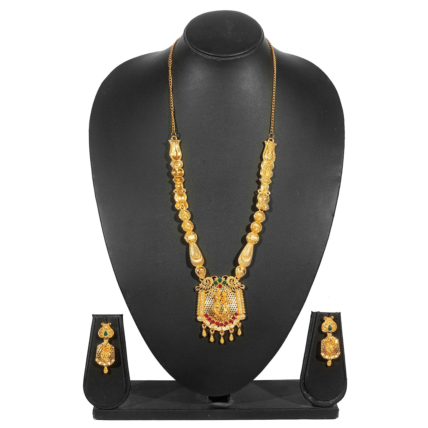 Shining Jewel Traditional Gold Plated Lord Krishna Temple Jewellery Designer Stylish Traditional Long Bridal Jewellery Necklace Set for Women (SJ_2971)