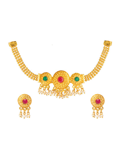 Shining Jewel Designer Gold Plated Stylish Traditional Ethnic Thushi Choker Necklace Jewellery Set for Women (SJ_2974)