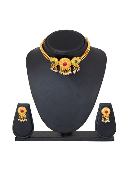 Shining Jewel Designer Gold Plated Stylish Traditional Ethnic Thushi Choker Necklace Jewellery Set for Women (SJ_2974)