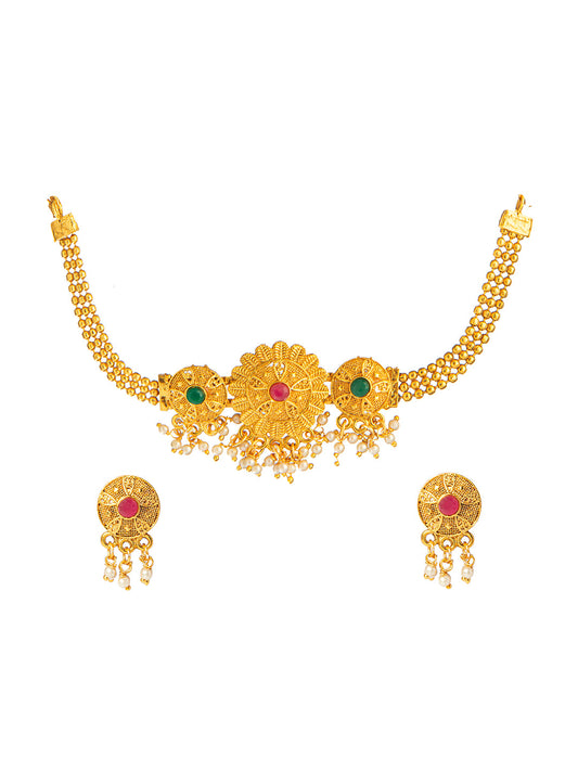 Shining Jewel Designer Gold Plated Stylish Traditional Ethnic Thushi Choker Necklace Jewellery Set for Women (SJ_2975)