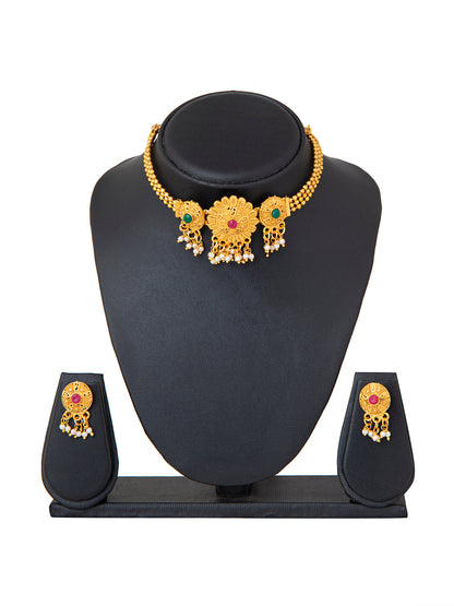 Shining Jewel Designer Gold Plated Stylish Traditional Ethnic Thushi Choker Necklace Jewellery Set for Women (SJ_2975)