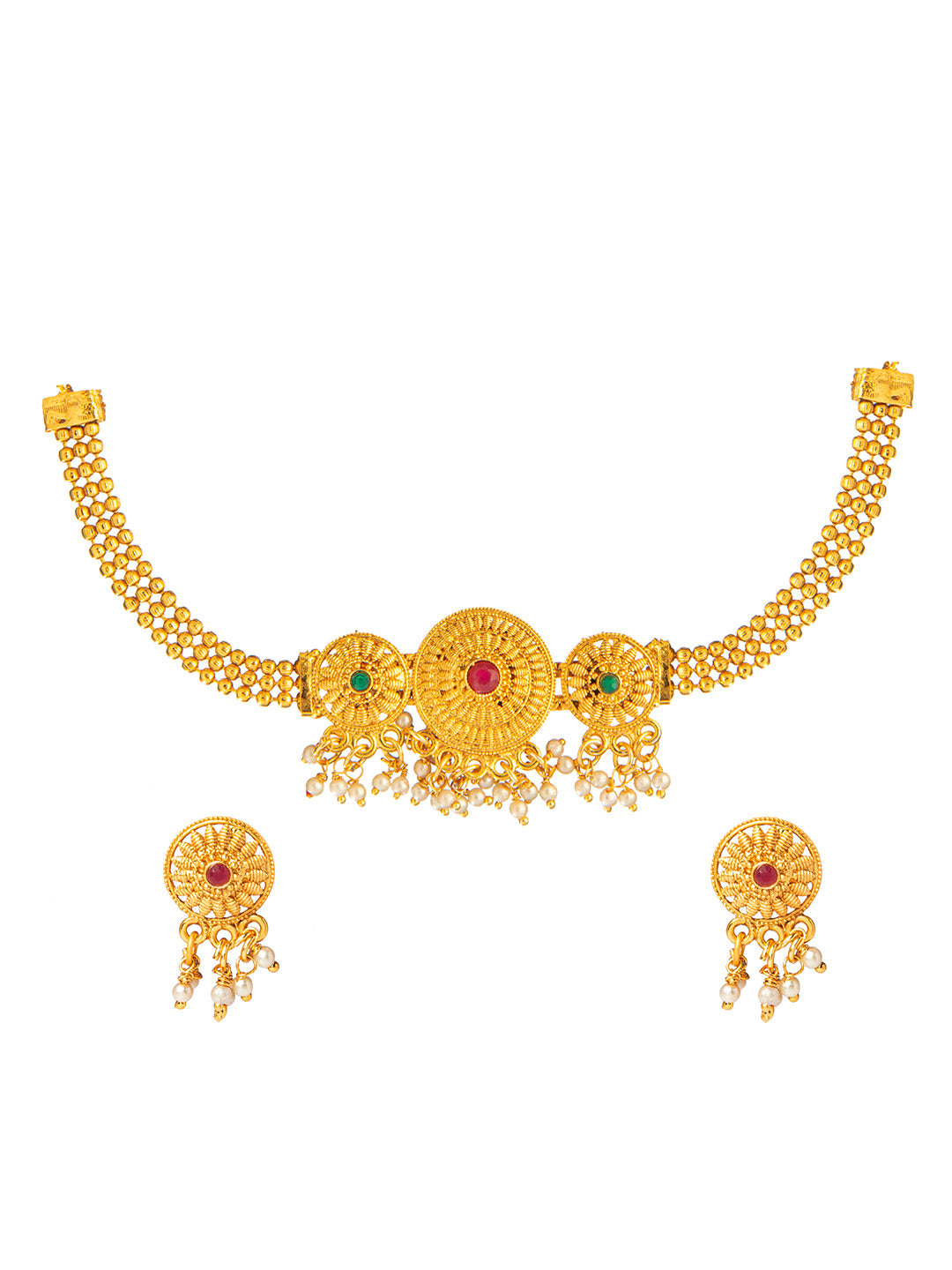 Shining Jewel Designer Gold Plated Stylish Traditional Ethnic Thushi Choker Necklace Jewellery Set for Women (SJ_2976)