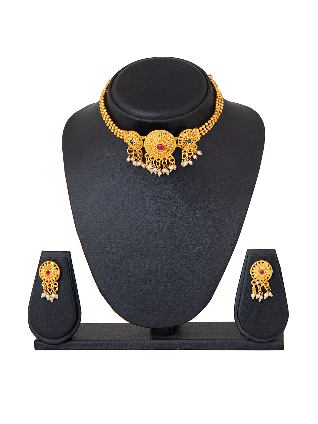 Shining Jewel Designer Gold Plated Stylish Traditional Ethnic Thushi Choker Necklace Jewellery Set for Women (SJ_2976)