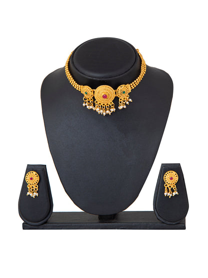 Shining Jewel Designer Gold Plated Stylish Traditional Ethnic Thushi Choker Necklace Jewellery Set for Women (SJ_2976)