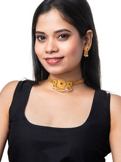 Shining Jewel Designer Gold Plated Stylish Traditional Ethnic Thushi Choker Necklace Jewellery Set for Women (SJ_2976)