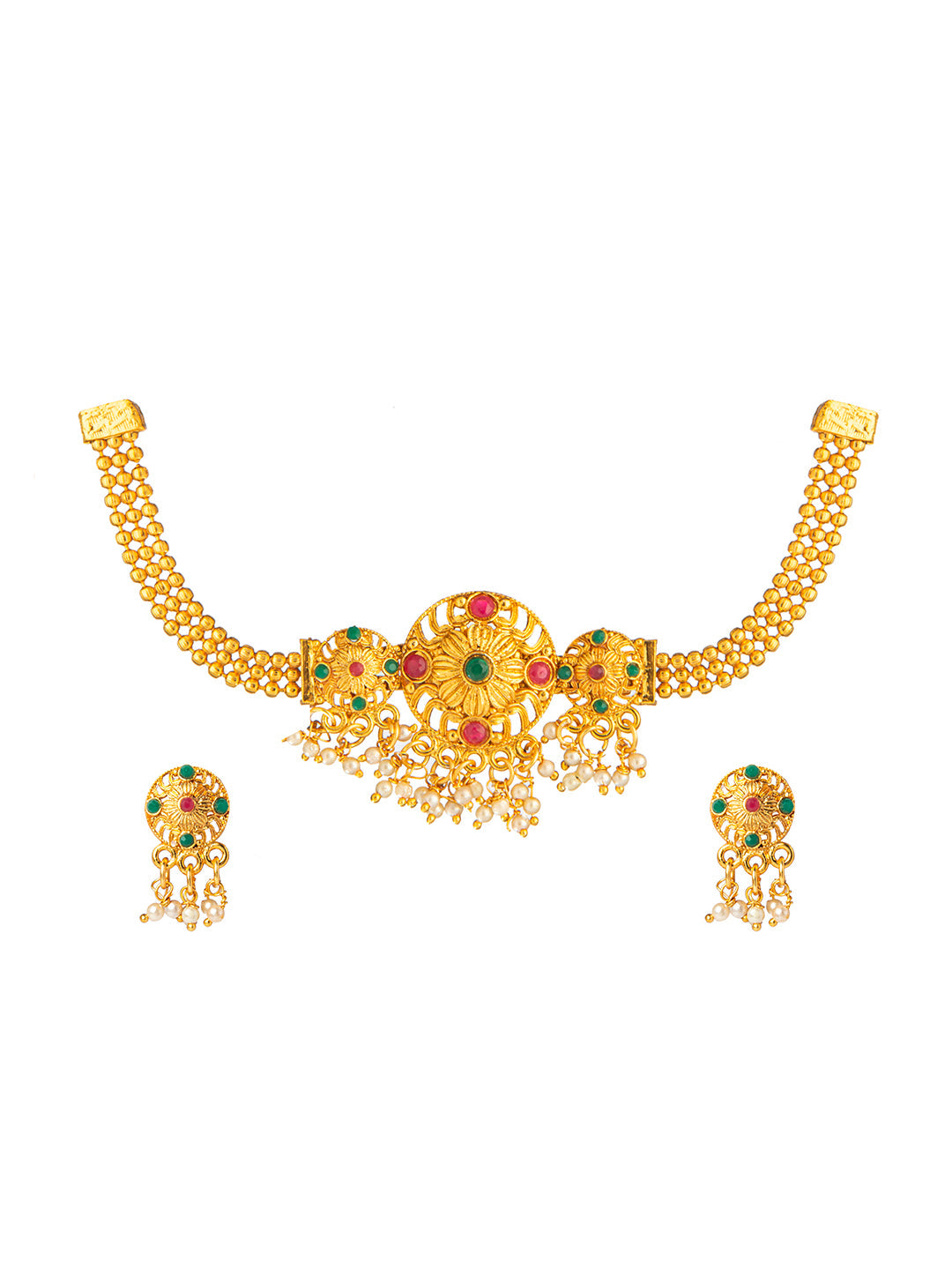 Shining Jewel Designer Gold Plated Stylish Traditional Ethnic Thushi Choker Necklace Jewellery Set for Women (SJ_2977)