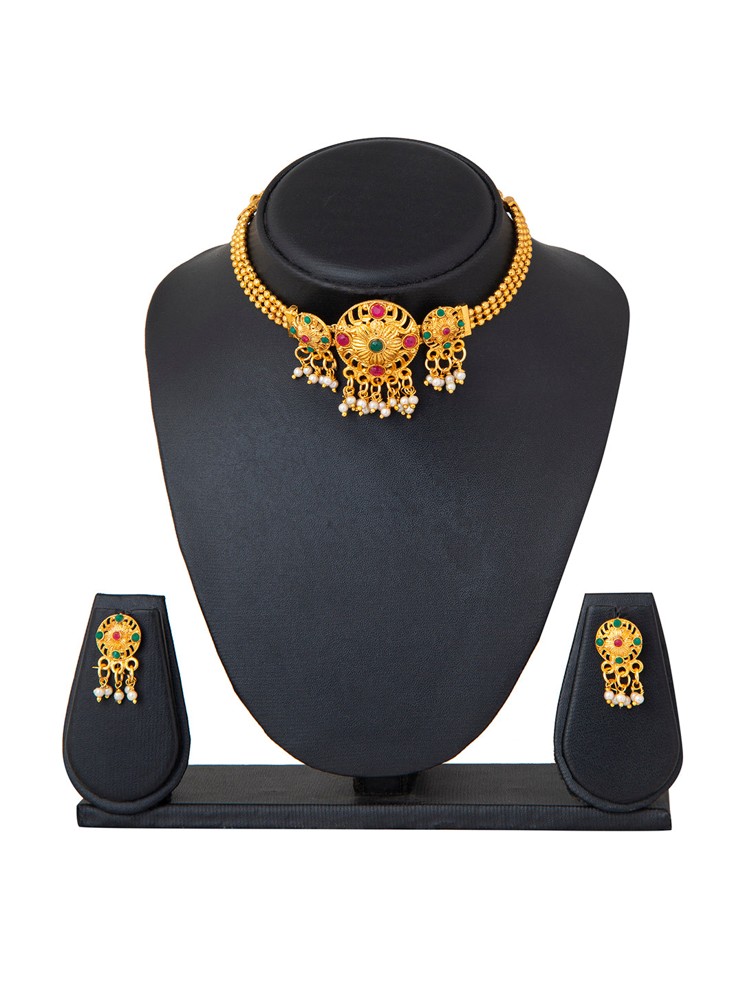 Shining Jewel Designer Gold Plated Stylish Traditional Ethnic Thushi Choker Necklace Jewellery Set for Women (SJ_2977)