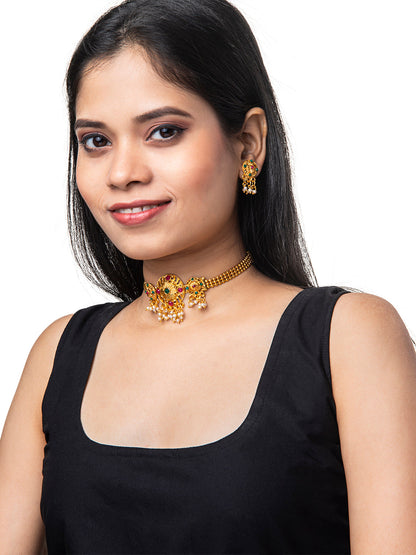 Shining Jewel Designer Gold Plated Stylish Traditional Ethnic Thushi Choker Necklace Jewellery Set for Women (SJ_2977)