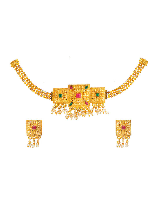 Shining Jewel Designer Gold Plated Stylish Traditional Ethnic Thushi Choker Necklace Jewellery Set for Women (SJ_2979)