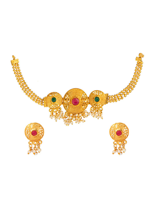 Shining Jewel Designer Gold Plated Stylish Traditional Ethnic Thushi Choker Necklace Jewellery Set for Women (SJ_2980)