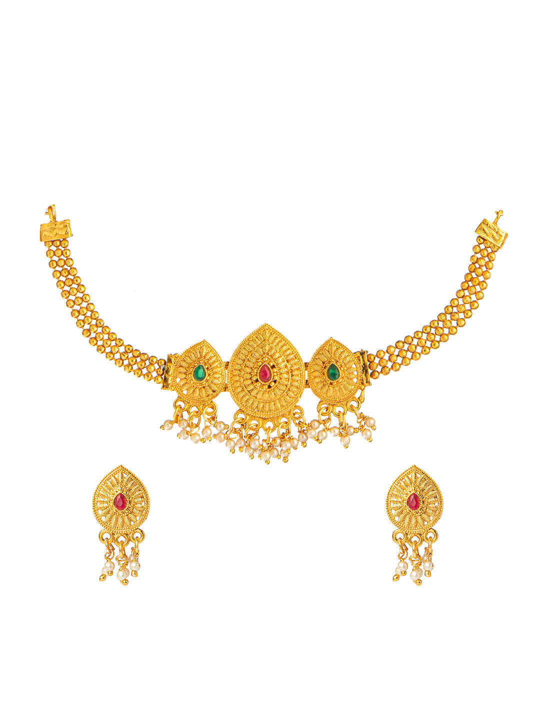 Shining Jewel Designer Gold Plated Stylish Traditional Ethnic Thushi Choker Necklace Jewellery Set for Women (SJ_2982)