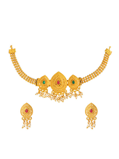 Shining Jewel Designer Gold Plated Stylish Traditional Ethnic Thushi Choker Necklace Jewellery Set for Women (SJ_2982)