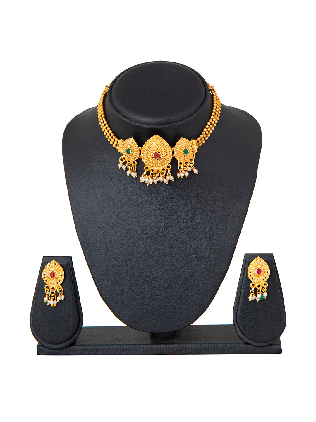 Shining Jewel Designer Gold Plated Stylish Traditional Ethnic Thushi Choker Necklace Jewellery Set for Women (SJ_2982)