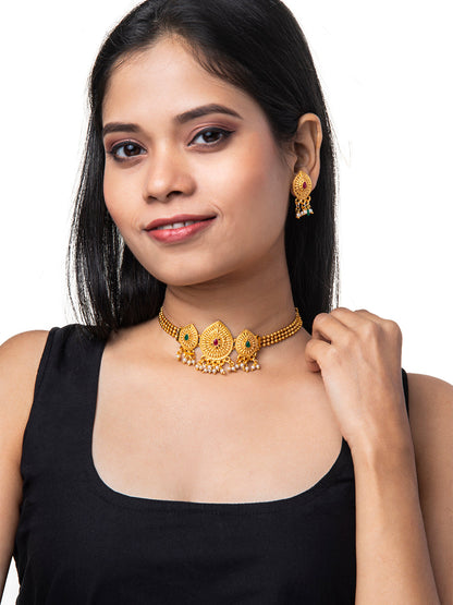 Shining Jewel Designer Gold Plated Stylish Traditional Ethnic Thushi Choker Necklace Jewellery Set for Women (SJ_2982)