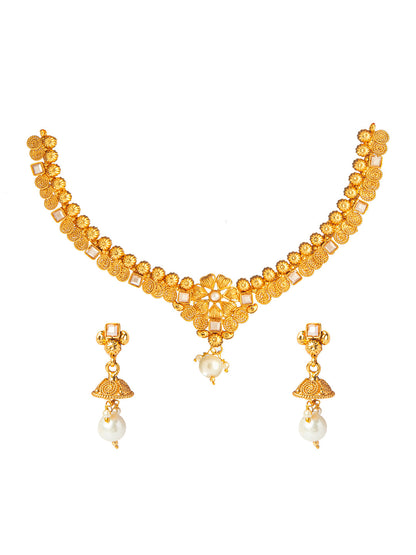 Shining Jewel Antique Gold Plated Classic Traditional Jewellery Necklace Set For Girls & Women (SJ_2986)