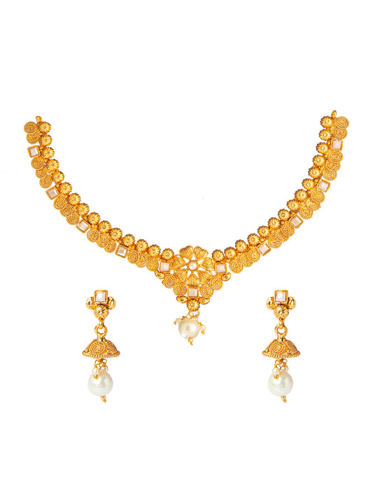 Shining Jewel Antique Gold Plated Classic Traditional Jewellery Necklace Set For Girls & Women (SJ_2986)