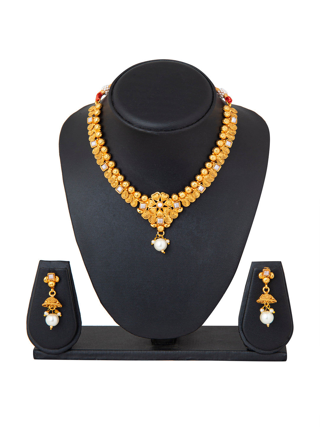 Shining Jewel Antique Gold Plated Classic Traditional Jewellery Necklace Set For Girls & Women (SJ_2986)