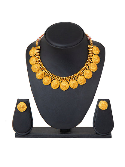 Shining Jewel Handcrafted Antique Gold Plated Temple Jewellery Necklace With Matching Earring For Women (SJ_2988)