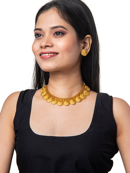 Shining Jewel Handcrafted Antique Gold Plated Temple Jewellery Necklace With Matching Earring For Women (SJ_2988)