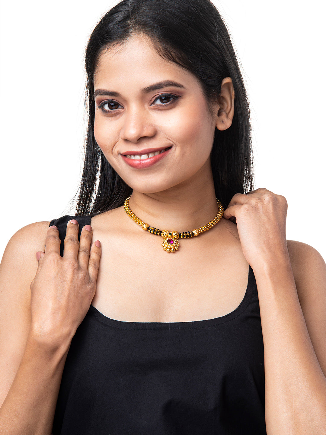 Shining Jewel Gold Plated Traditional Mangalsutra Thushi Necklace For Women & Girls (SJ_2992)