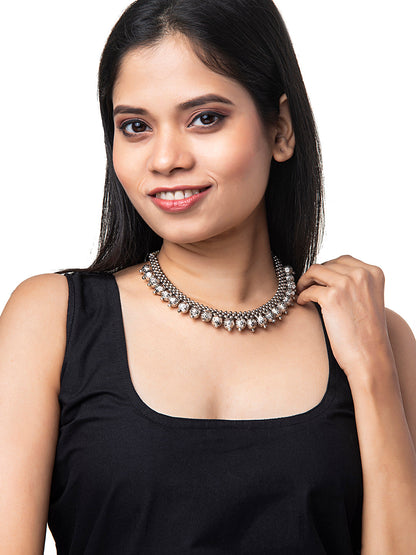 Shining Jewel Silver Oxidised Traditional Mangalsutra Thushi Necklace For Women & Girls (SJ_2995)