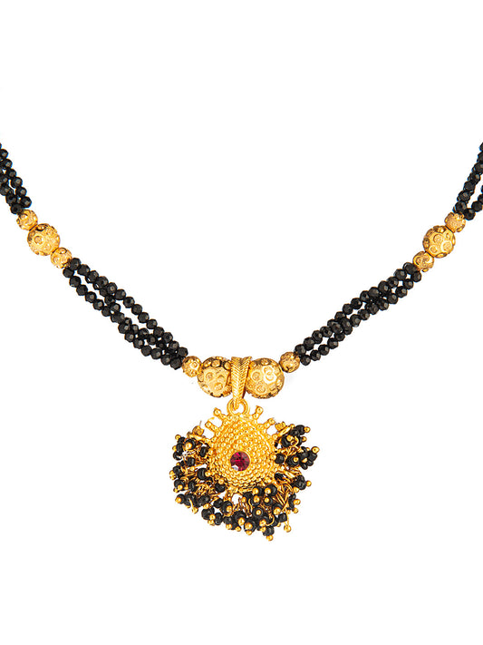 Shining Jewel Gold Plated Traditional Black Beads Mangalsutra Thushi Necklace For Women & Girls (SJ_2998_BK)