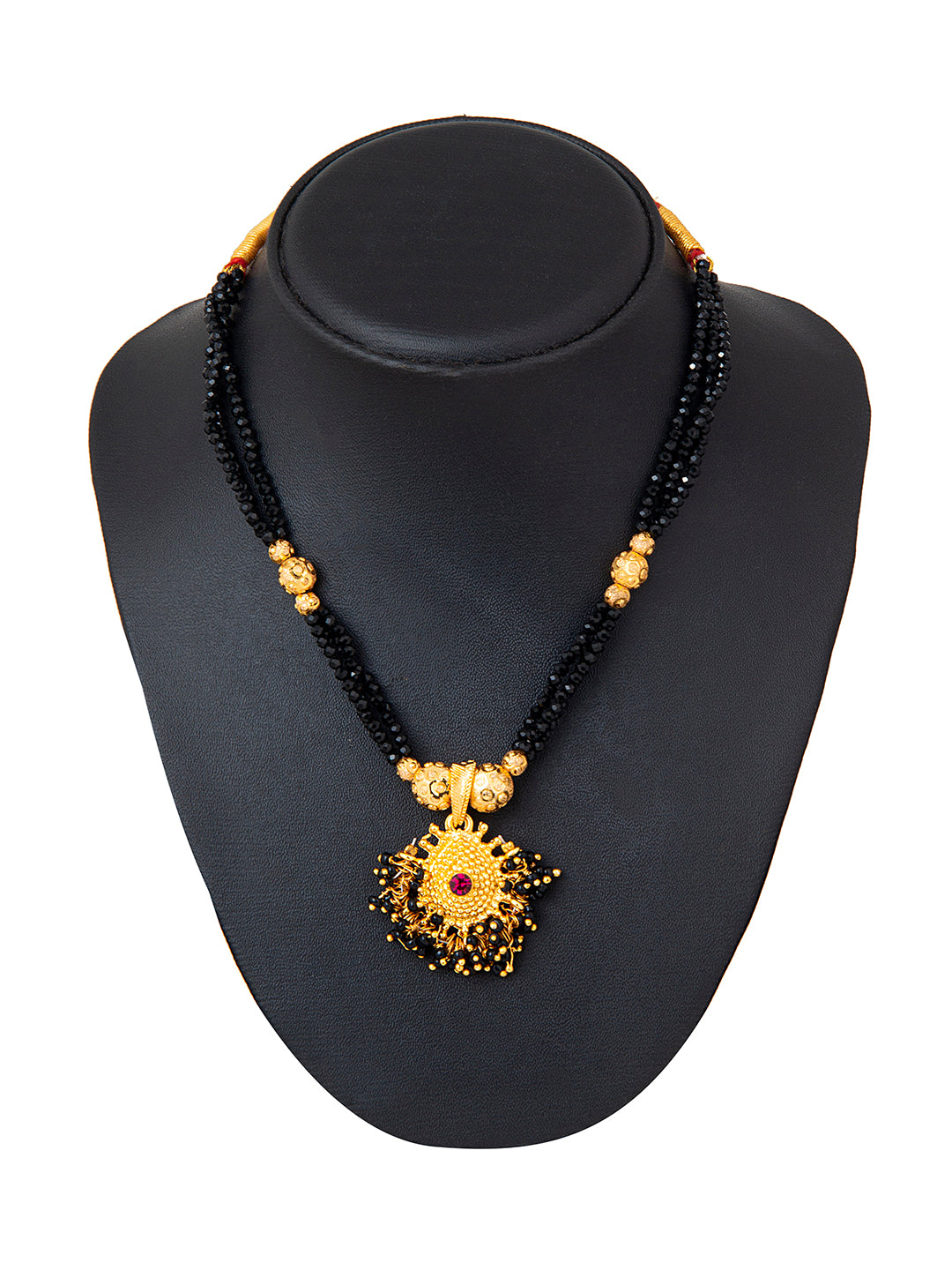 Shining Jewel Gold Plated Traditional Black Beads Mangalsutra Thushi Necklace For Women & Girls (SJ_2998_BK)