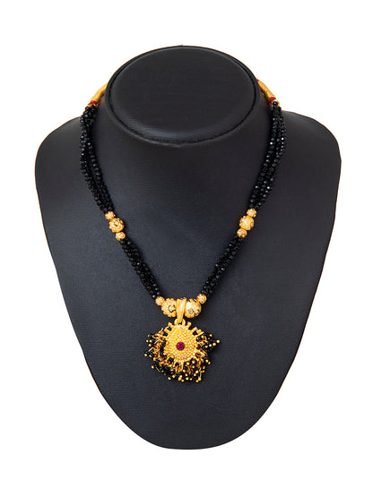 Shining Jewel Gold Plated Traditional Black Beads Mangalsutra Thushi Necklace For Women & Girls (SJ_2998_BK)