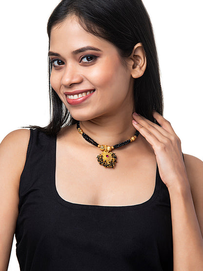 Shining Jewel Gold Plated Traditional Black Beads Mangalsutra Thushi Necklace For Women & Girls (SJ_2998_BK)