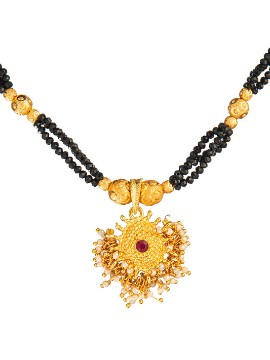 Shining Jewel Gold Plated Traditional Black Beads Mangalsutra Thushi Necklace For Women & Girls (SJ_2998_W)